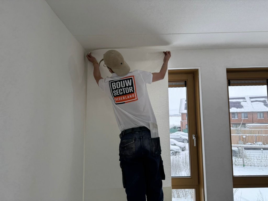 Behanger van Bouwsector Nederland zet een baan renovlies tot tegen het plafond
